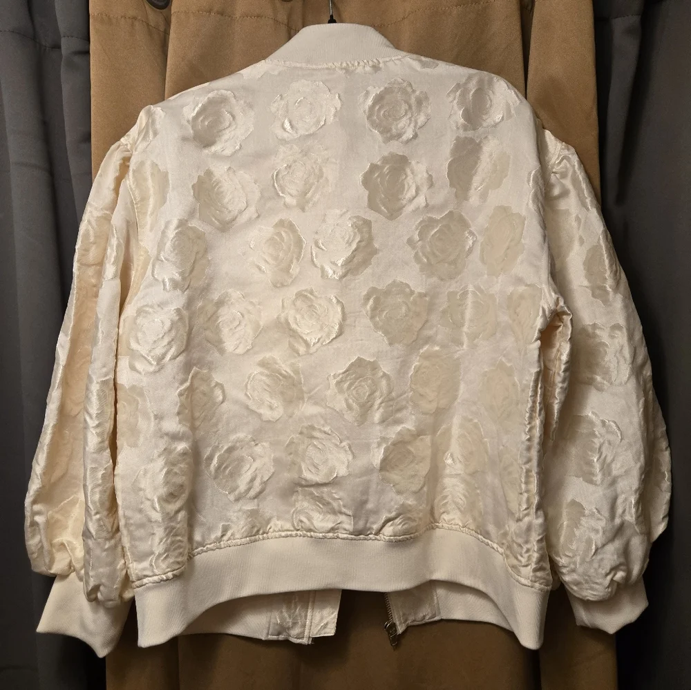 Women's Brocade Relaxed Bomber Jacket - Future Collective Cream Floral Large